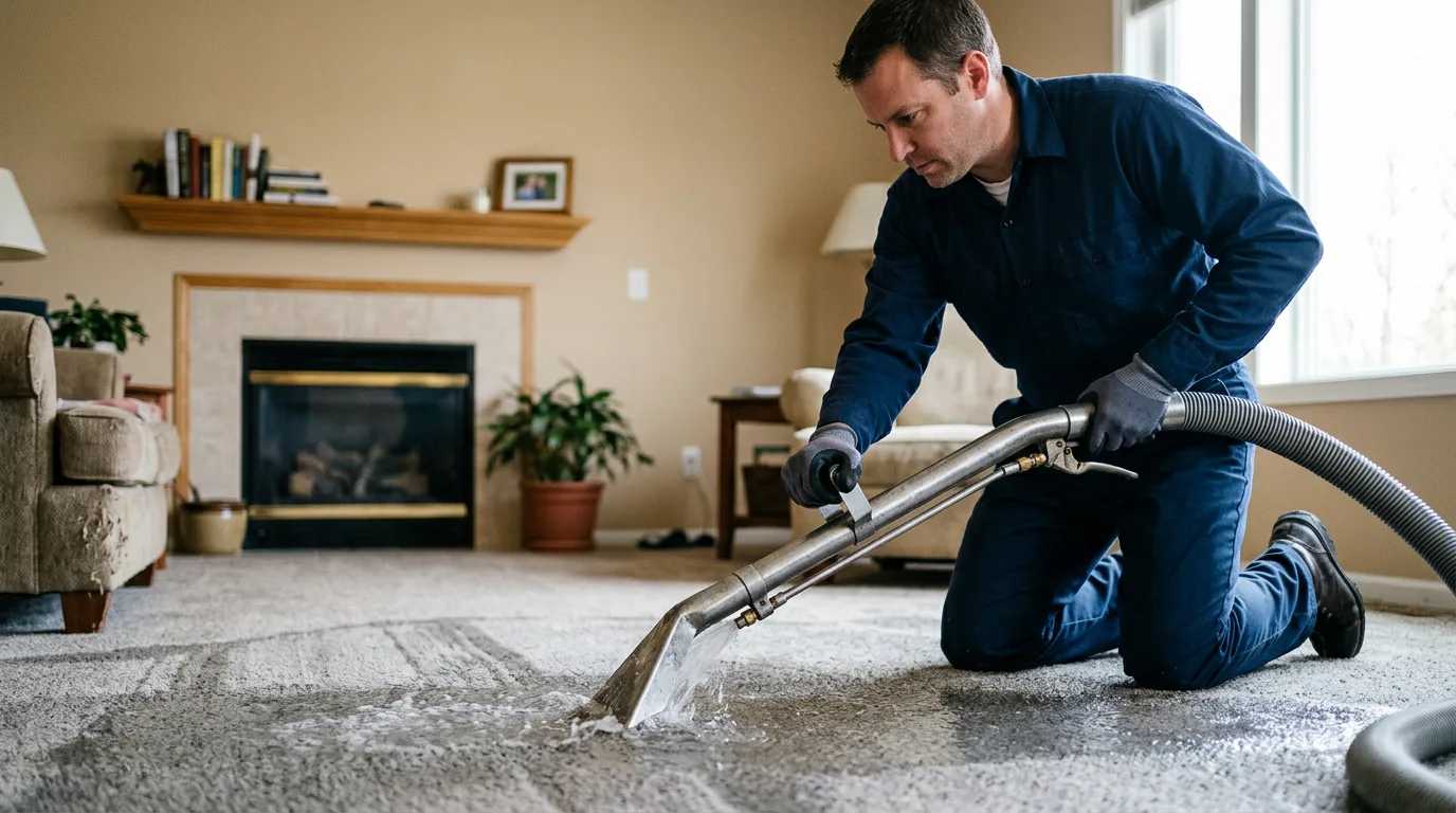Water damage restoration technician working near Clear Lake, WI